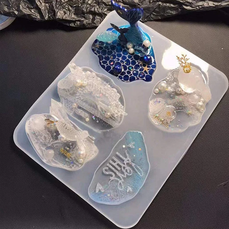 Resin Agate Piece Silicone Mold 5 Large Size Irregular Patterns Epoxy For Making Cloud-Shaped Coasters |