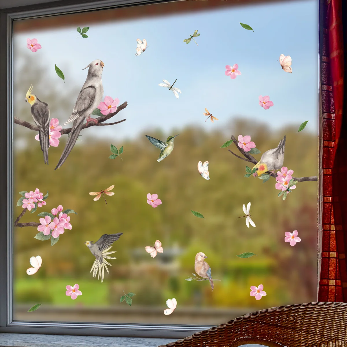 

Branch Bird Peach Blossom Chinese Wind Wall Sticker Home Decor Sticker Glass Sticker Window Visual Decorative Wallpaper