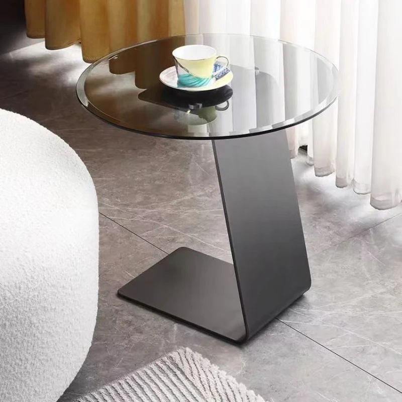 

Italian Living Room Simple Sofa Corner Mesas Luxury Stainless Steel Table Minimalist Coffee Tables Bedside Tempered Glass Tables