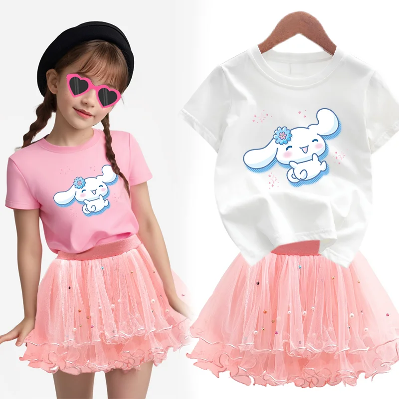 Cinnamoroll 2 шт./компл. платье для девочек детское праздничное принцессы футболка +