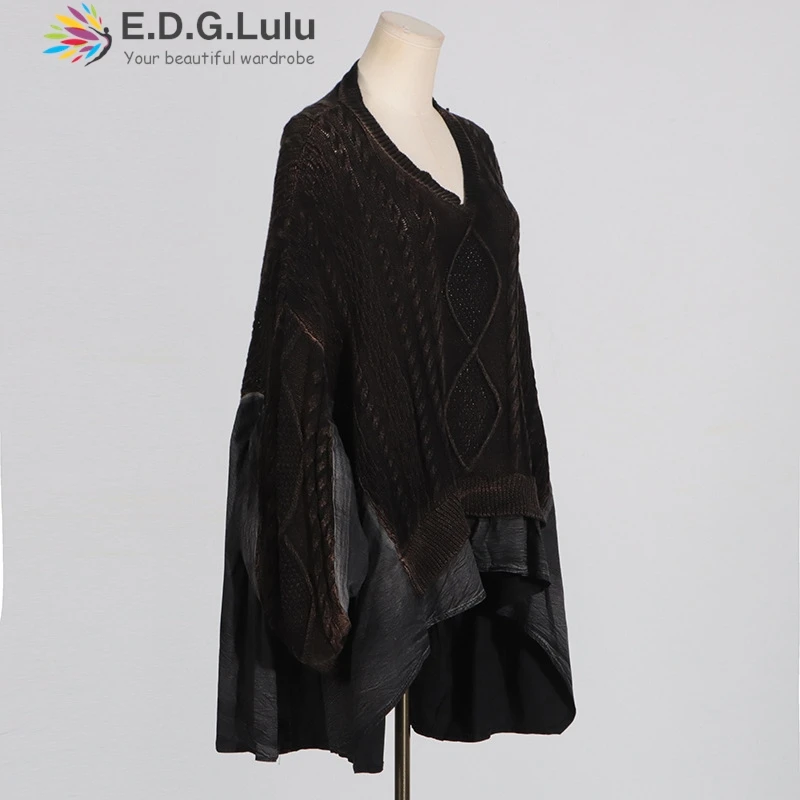 EDGLuLu модный дизайн с рукавами летучая мышь в стиле пэчворк рюшами свободный
