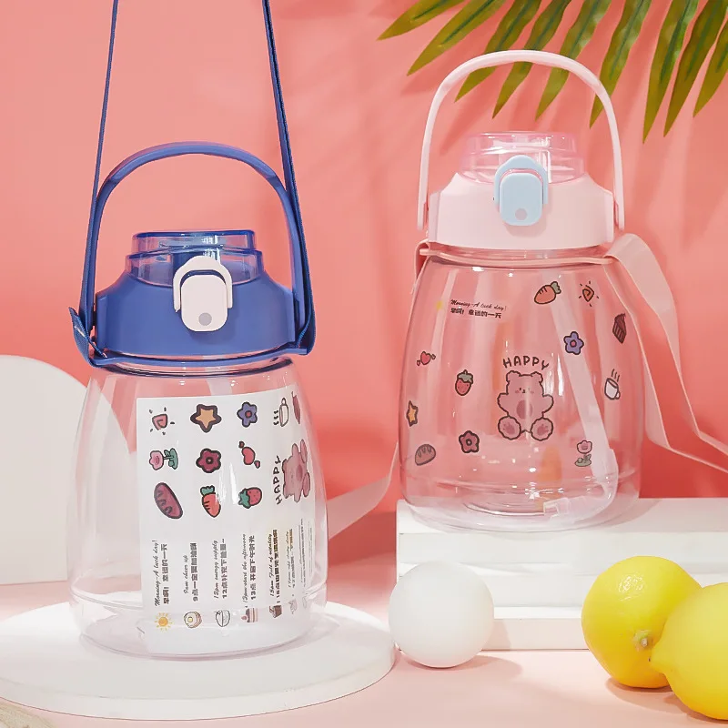 

Бутылка для воды на л с соломинкой, летняя большая емкость для сока, молока, пузырьков, чая, питьевая чашка, школьная Спортивная кружка для во...