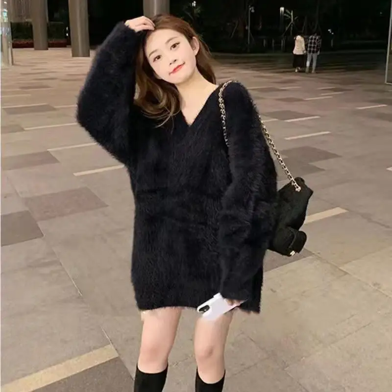 Женский вязаный пуловер с V-образным вырезом цвет в ассортименте