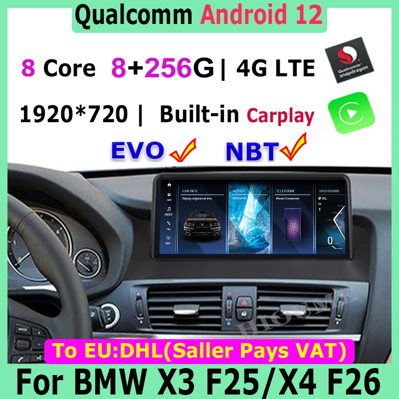 

12.5"/10.25" Android 12 8G+256G Snapdragon Car Multimedia Player for BMW X3 F25 X4 F26 CIC NBT Headunit GPS Navigation Autoradio