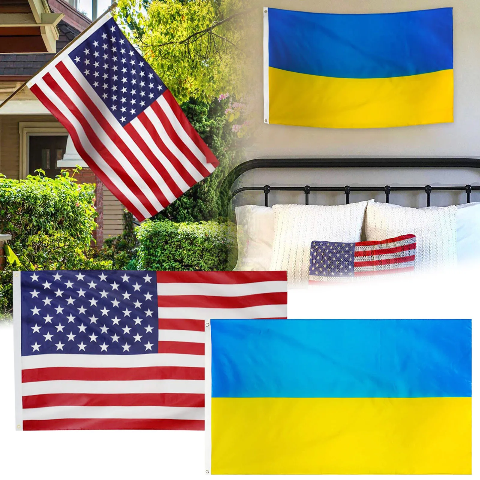 

3x5 Ft Combo Pack Ukrainian + USA Flags Polyester With Brass Grommets Flag waving flag Home Garden pendant Decoration