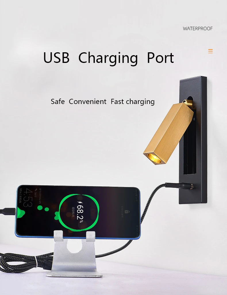 

Modern Minimalist Adjustable Light Wall Lamp with Switch 3W Reading Lamp Black Brass Bedroom Led Night Light Luminaria