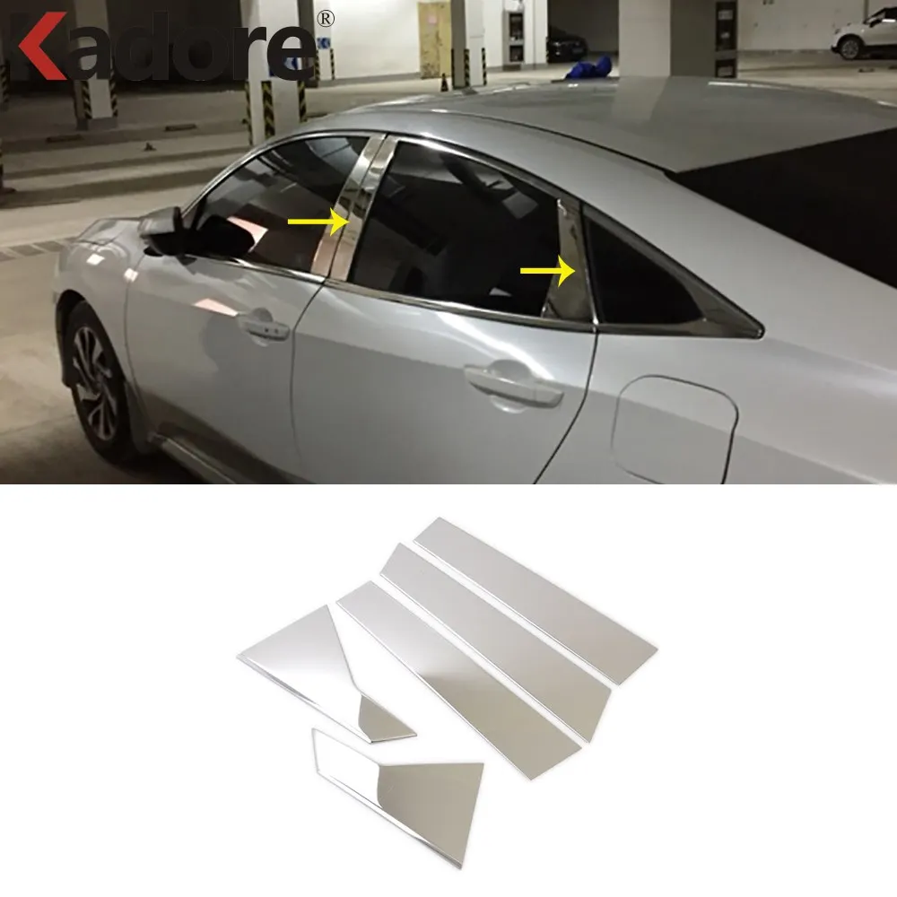

For Honda Civic 2016 2017 2018 Tenth Generation Sedan Car Window Pillars Molding Trim Car Styling Stickers Exterior Accessories