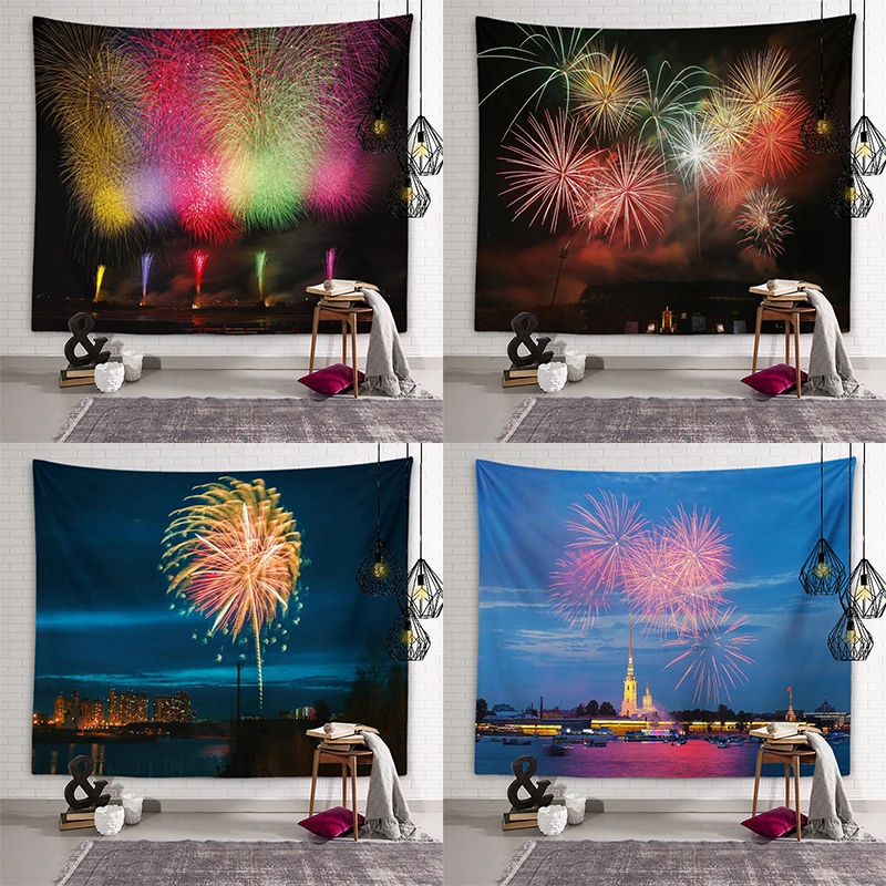 

Festive Fireworks Celebration Passion Fireworks Tapestry Collection Printed Tapestry Home Decor Background Beach Towel