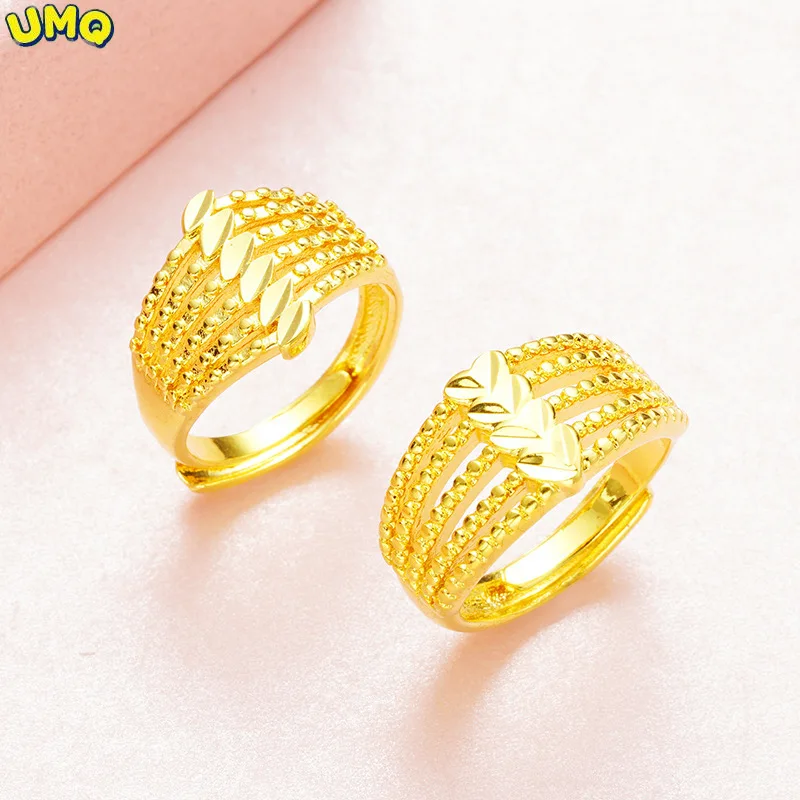

24k Yellow Gold-filled Rings for Women Multi Lines Finger Ring Adjustable Bague Femme Anillo Wedding Jewelry Accessories Gifts