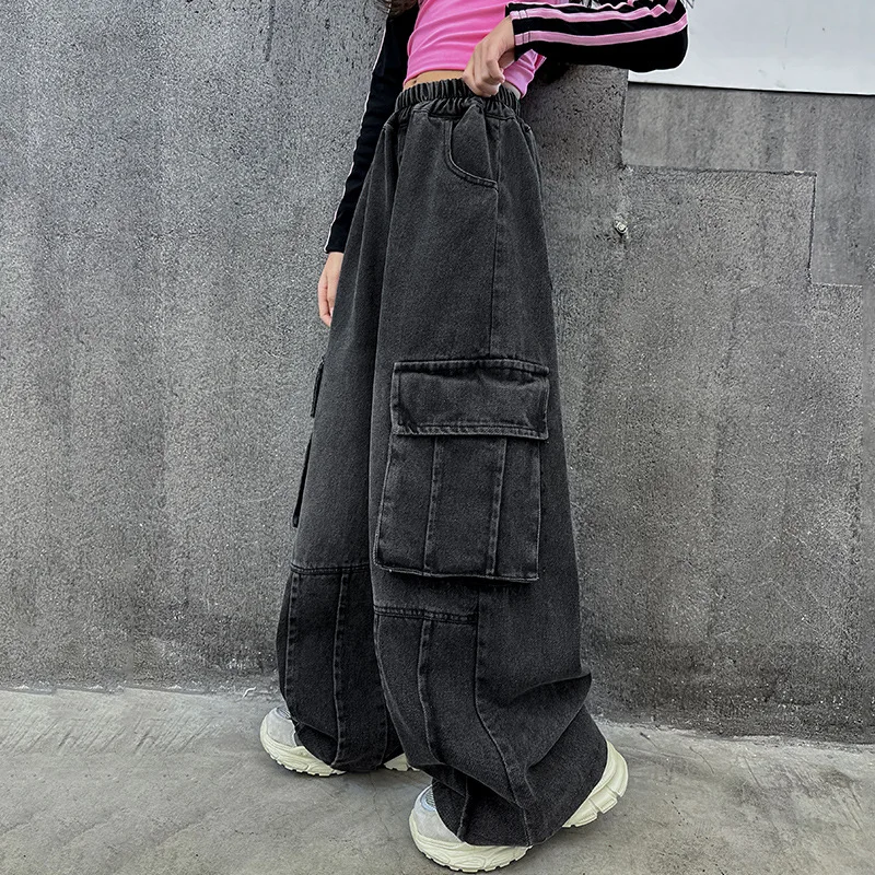 Джинсы для девочек с несколькими карманами на возраст 6 8 10 12 14 лет весна-осень