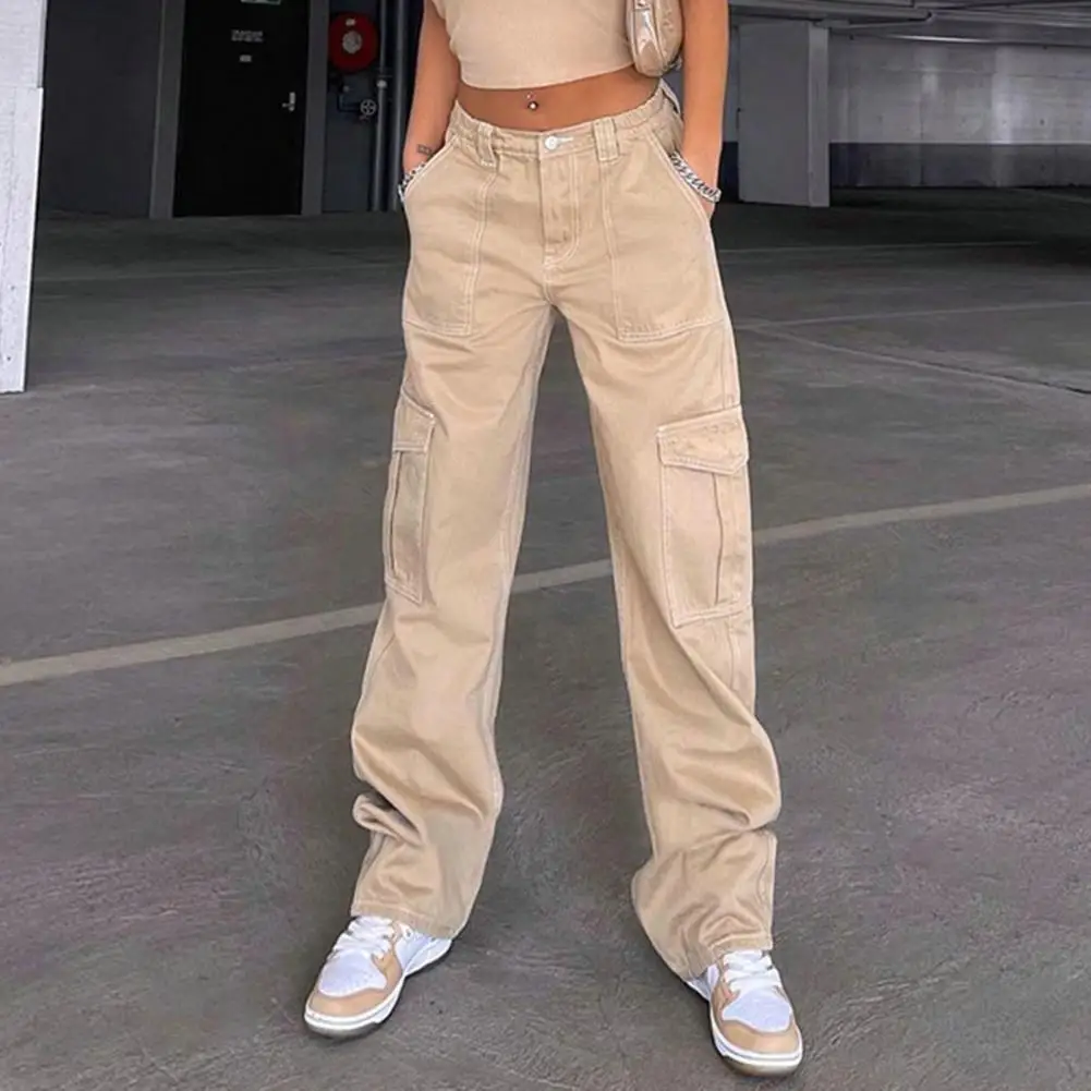 

Износостойкие тканевые брюки, Универсальные женские брюки-карго с высокой талией, дышащие брюки с несколькими карманами для повседневной уличной одежды