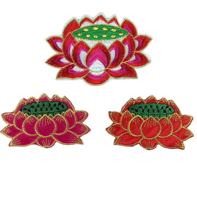

20pcs/Lot Luxury Embroidery Patch Lotus Flower Red Yellow Buddhism Shirt Bag Clothing Decoration Accessory Craft Diy Applique