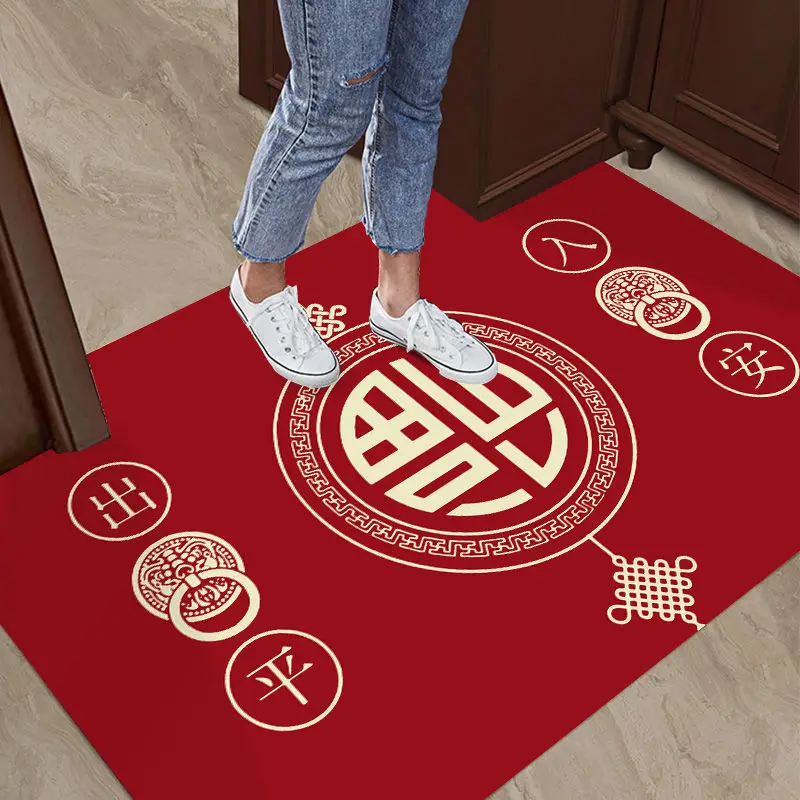 

Chinese New Year Spring Festival Crystal Velvet Doormat Anti-Slip Absorbent Doormat Home Hallway Door Mat Living Room Home Decor