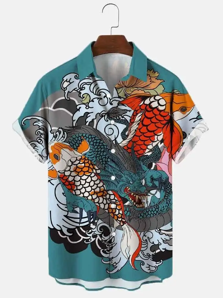 

Summer Koi Fish Kids Vintage Lapel Camisa Oversized Hawaiian Shirts 3d Print Fashion Boys Grils Beach Short Sleeve Blouse Tops