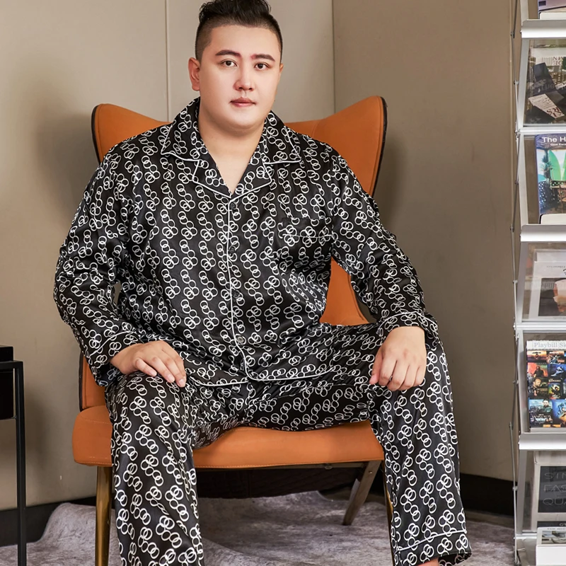 CAIYIER 2022 3XL-5XL Large Size Winter Men Pajamas Set Turn-down Collar Long Sleeve Pants Sleepwear Luxury Male Pat Loungewear