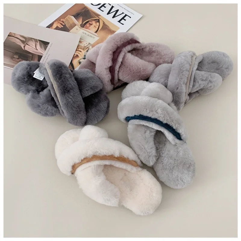 

Women Warm Plush Slippers Winter Open Toe Low Heel Shoes Slingback Casual Comfortable Flats Soft Sole Zapatos Mujer