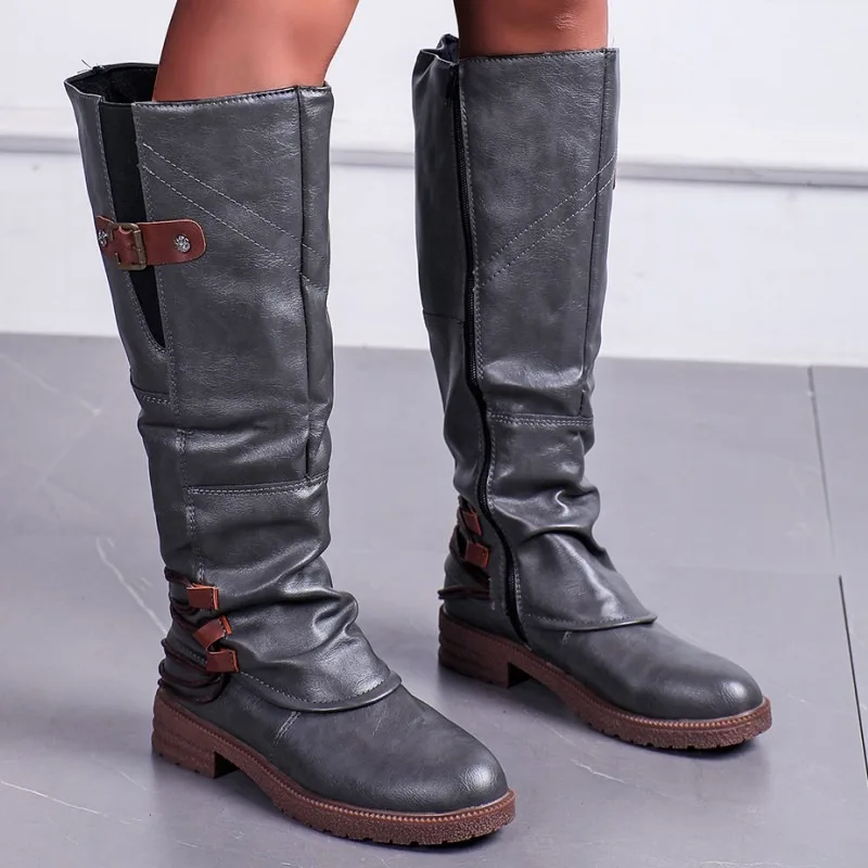 

Motorcycle Boots Knee High Women Chelsea Boots Goth Mid Heels Shoes 2023 Winter New Chunky Knight Boots Snow Gladiator Femme