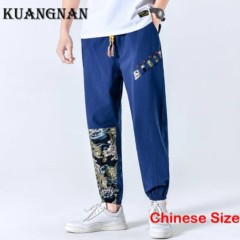 

KUANGNAN Cotton Linen Pants for Man Sweatpants Male Luxury Clothing Sweatpant 5 Days Shipping Goods Wear to Work Korean 5XL 2023