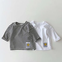autumn baby boy long sleeve tops smiley t shirts kids bottoming shirts fashion toddler girl tee simple stripes children clothing