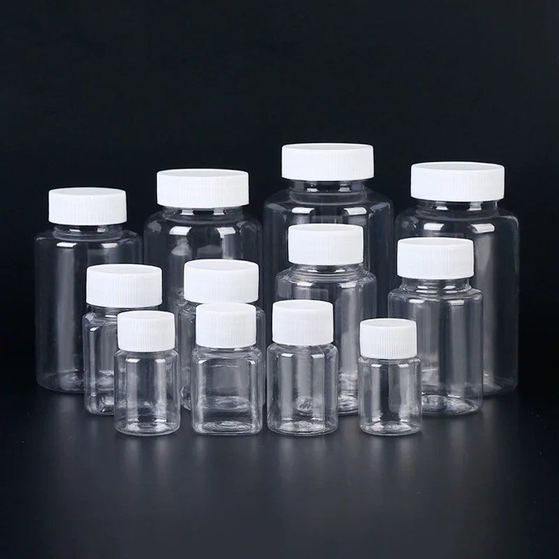 

5/10Pcs 15ml/20ml/30ml/50ml/80ml/100ml Plastic PET Clear Empty Seal Bottles Pill Vial Container Solid Powder Medicine Bottle