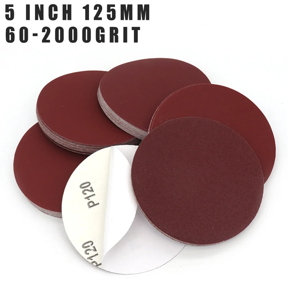 5/10/20 Pcs Red Color Sandpaper - 5" Inch 125MM Sanding Discs Hook & Loop PSA/Adhesive 60-2000 Grits for Polishing And Grinding