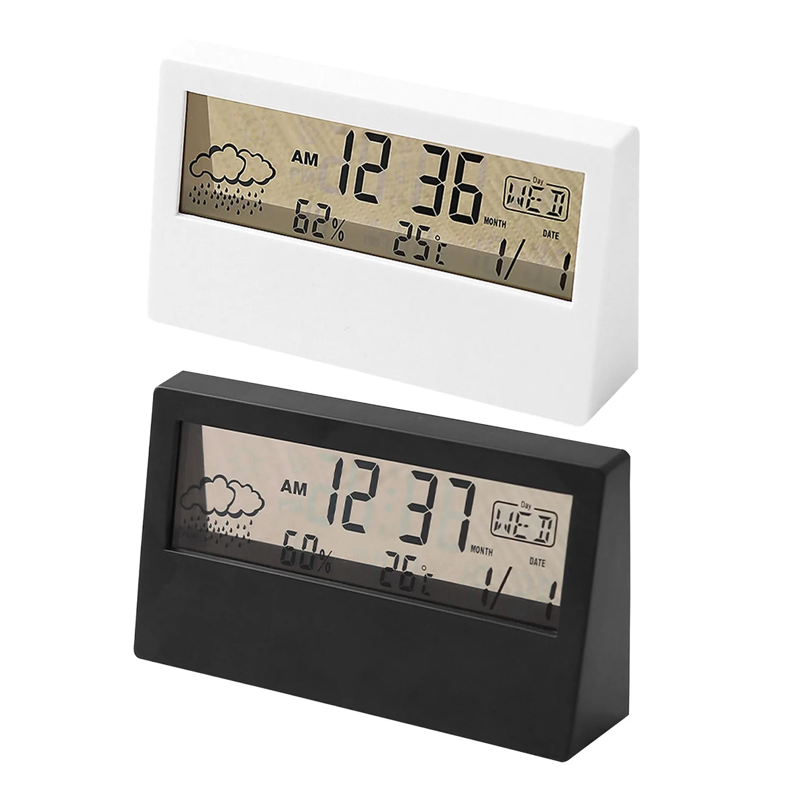 

New Design Transparent Electronic Alarm Clock Calendar Weather Temperature Humidity Display Table Clock With Snooze Model