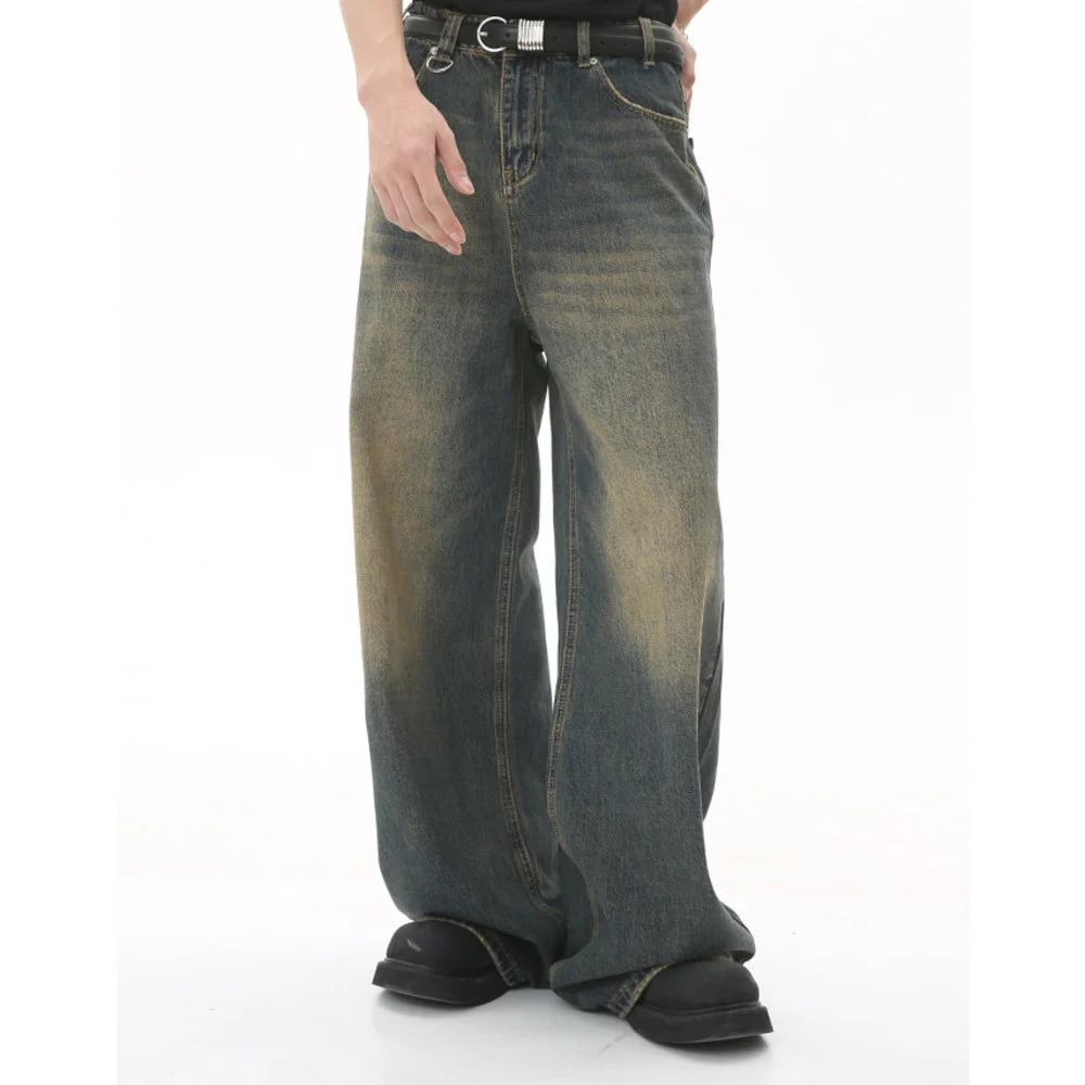 

Мужские джинсы на все сезоны, новинка, винтажные повседневные стильные джинсы, старые свободные широкие штаны, напольная Швабра
