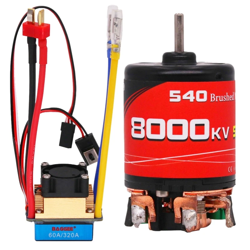 

BAGGEE 540 55T/8000Kv Waterproof Brushed Motor with 60A/320A ESC for 1/10 RC Car Truck HSP Unlimited 94122 94123 Wait