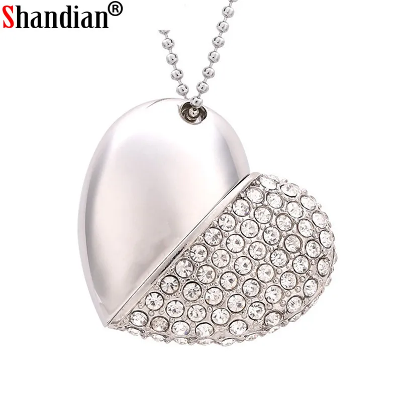 Металлическое ожерелье флеш-диск USB 2 0 4 ГБ 8 16 32 64 128 флеш-накопитель Love Heart