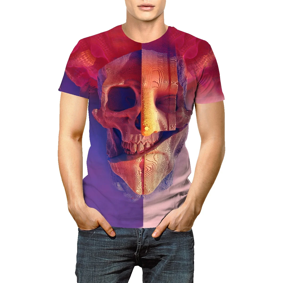 

Horror Skull American retro vintage fun cartoon short-sleeved T-shirt men oversize couple summer BF trend cotton half-sleeve
