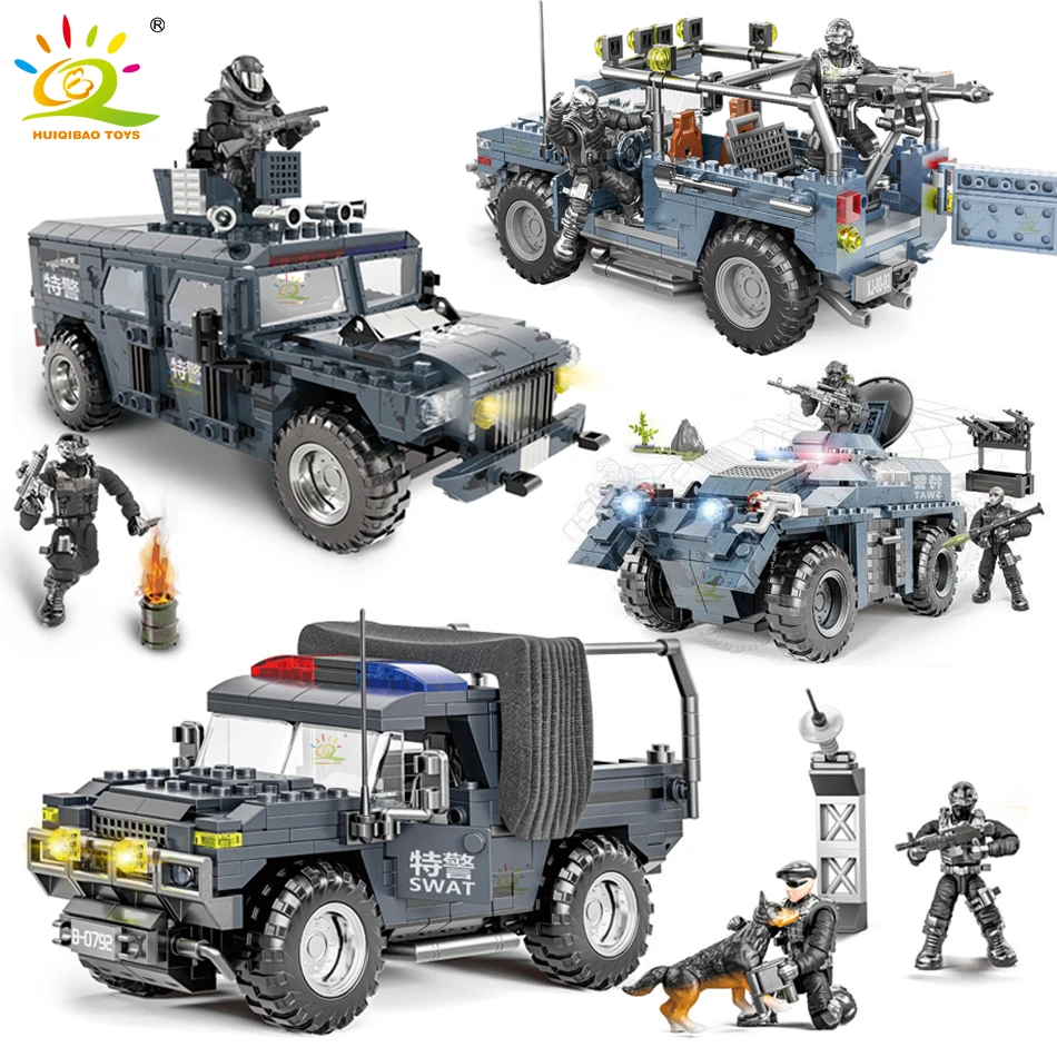 

HUIQIBAO Army US WW2 Armored Personnel Truck Building Blocks for Children Military Vehicle with 2 Soldier Figures Brick Car Toys