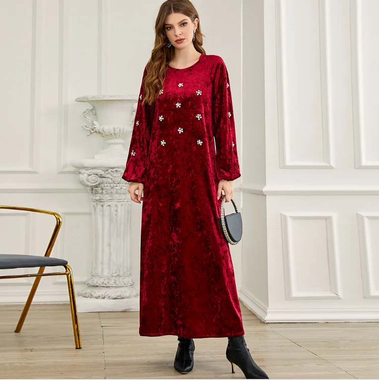 Red Ramadan Eid Mubarak Kaftan Abaya Dubai Arabic Turkey Islam Indian Muslim Dress Abayas For Women Prayer Clothes Robe Femme