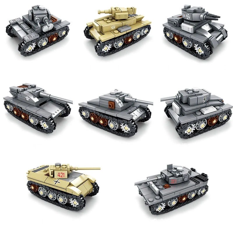 8 In 1 Military Panzer Tank Russian Land Battleship KV-VI Model Building Block WW2 T38 Army Vehicle Construction Toys Gifts |