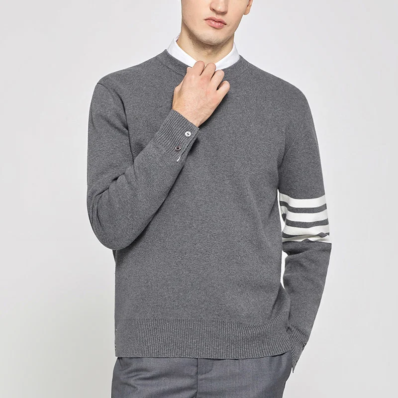 THOM TB Fine Cotton Casual Sweater Women Autumn Winter Men's Fashion Brand Round High Quality Coat 4-Bar Stripes Pullover Lovers