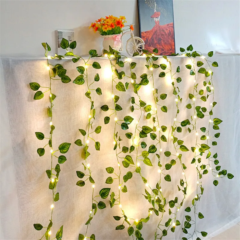 

2M 20LED Green Leaf String Lights Artificial Vine Fairy Lights Battery Powered Christmas Garland Light For Weeding Home Decor
