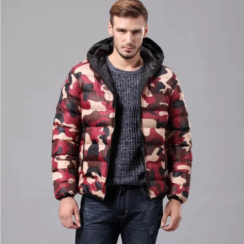 2022NEW Autumn Winter Men's Hooded Camouflage Parkas Down Jacket Male Slim Fit Cotton Padded Coat Men Green Red Outerwear Co