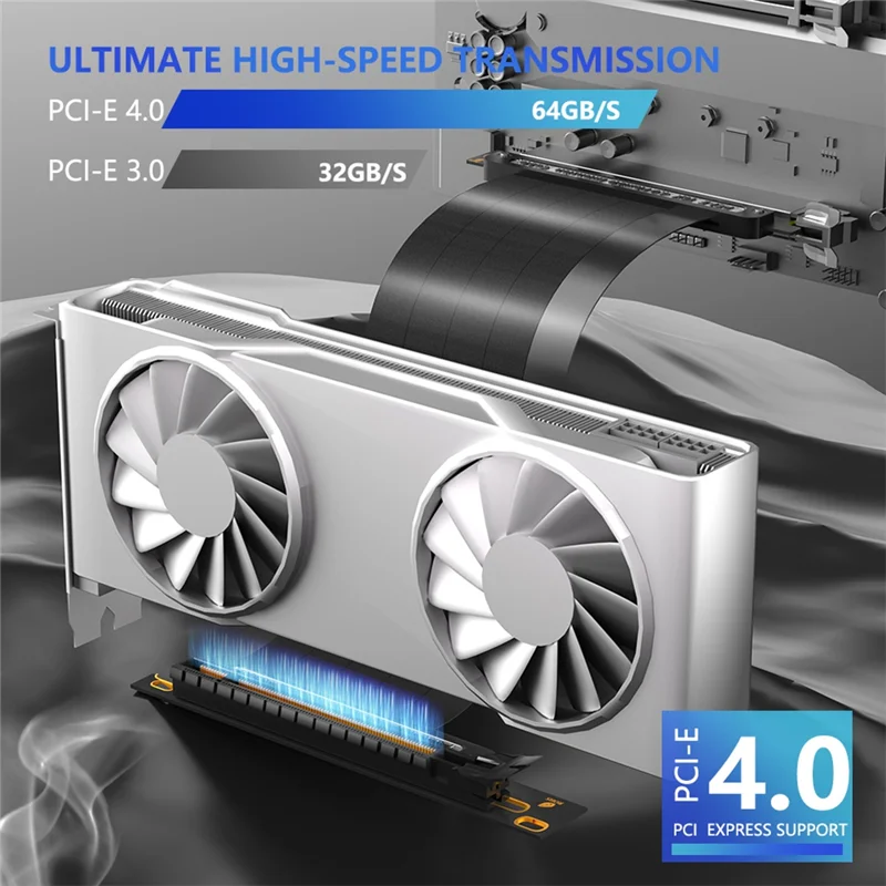 Фото Удлинительный кабель PCIE 4.0 16X 64 ГБS Высокоскоростной кабель графического процессора для удлинительной карты графического процессора (90 градусов), длина 30 см №4