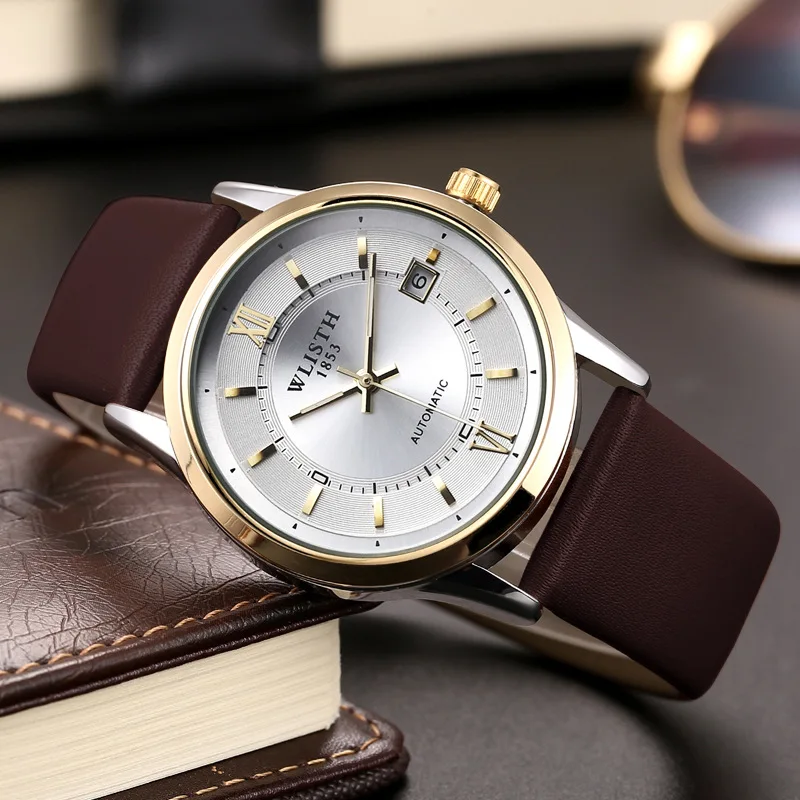Top Brand Luxury Golden Mens Watches Luxury Casual WLISTH Design Leather Men Watch Mechanical Automatic Watch Relogio Masculino