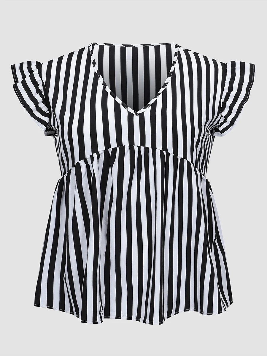 Офисная Женская блузка Finjani, топы в черно-белую полоску, топ с коротким рукавом, модные блузки большого размера