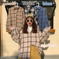 women blouses turn down collar spring shirts plaid all match bf batwing sleeve loose outwear harajuku female 4 colors chic new