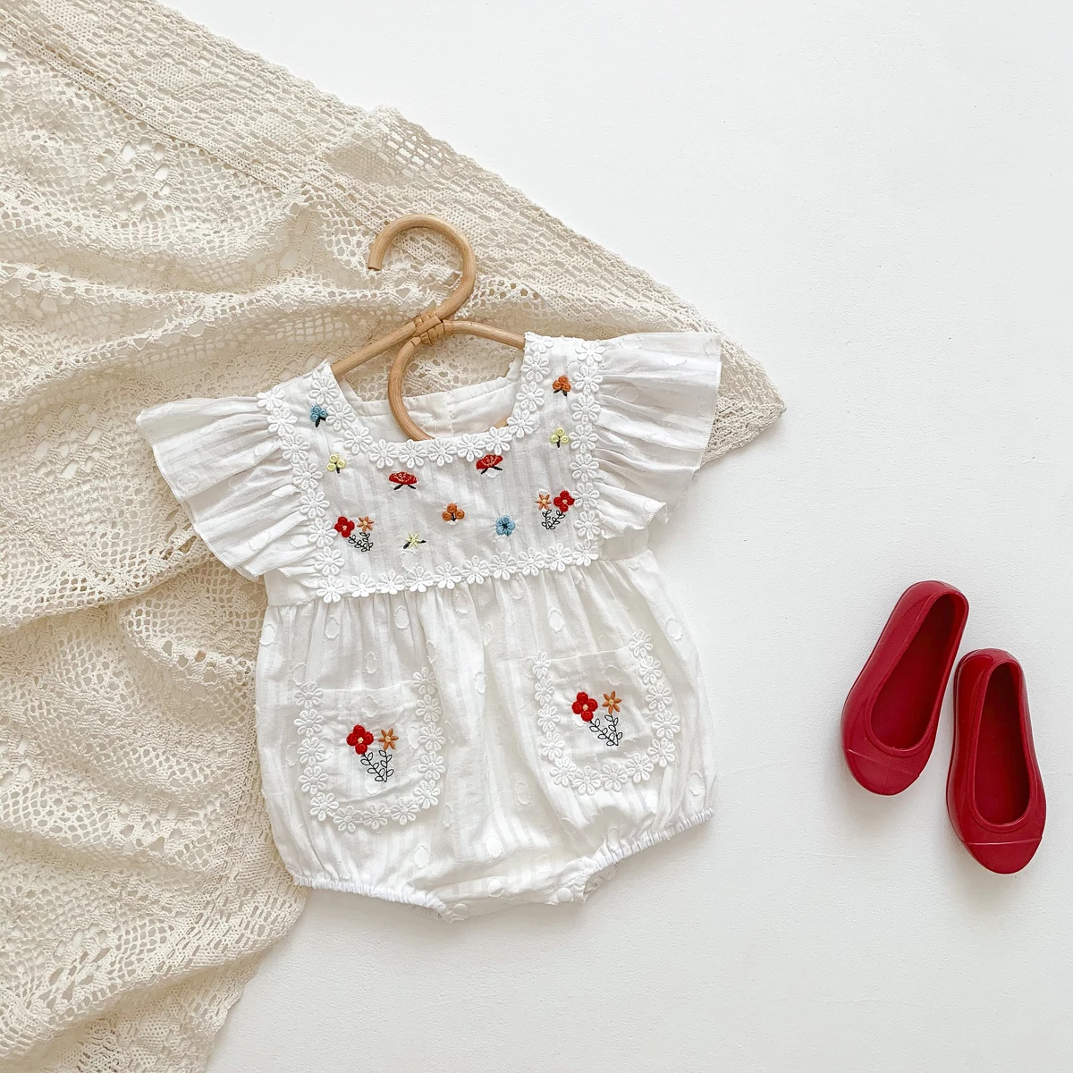 

LAPA 0 to 2 Years Baby Girls Clothes 1 Piece Sleeveless Summer Square Neck Cotton Linen Floral Rompers Spring Jumpsuits