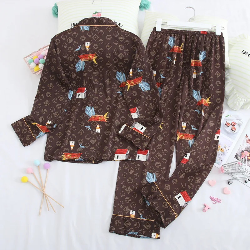 Spring Thin Pajamas Couple Clothing Sets Women Long Sleeves Lady Ice Suit Cool Soft Smooth Silky Men Home Clothes Lounge Pijamas