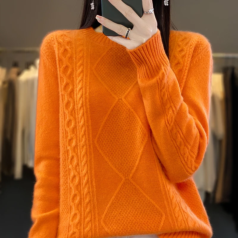 Осень и зима новый женский свитер из 100% мериносовой шерсти с круглым вырезом