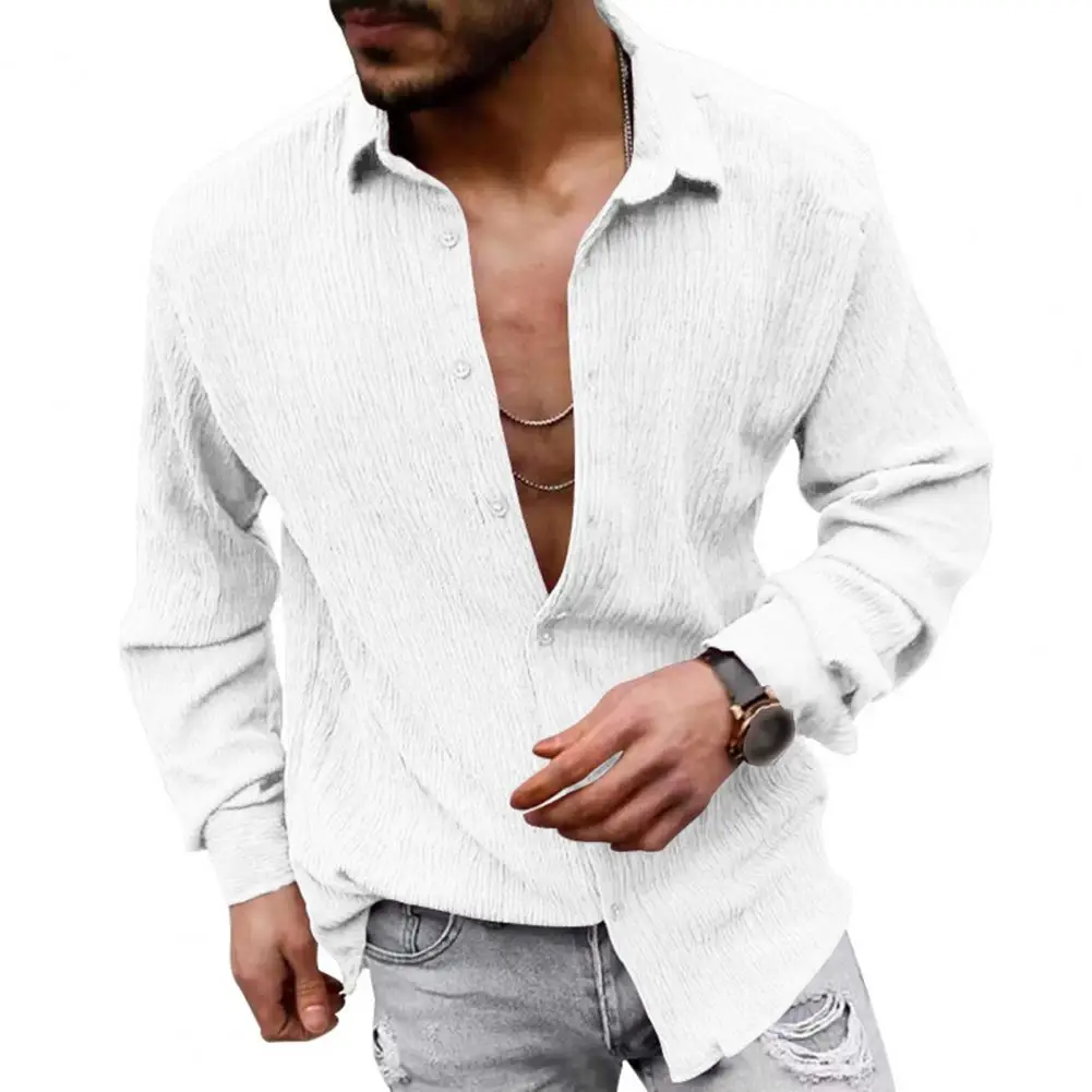 

Мужская Однотонная рубашка, универсальный мужской кардиган, рубашки для повседневной или официальной деловой одежды с однобортным дизайном и отложным воротником