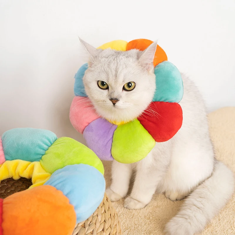 

Cat Lovely Flower Soft Pillow Sunflower Rainbow Cat Recovery Collar Surgery Elizabethan Collar Pets Decor Accessories Free Shipp