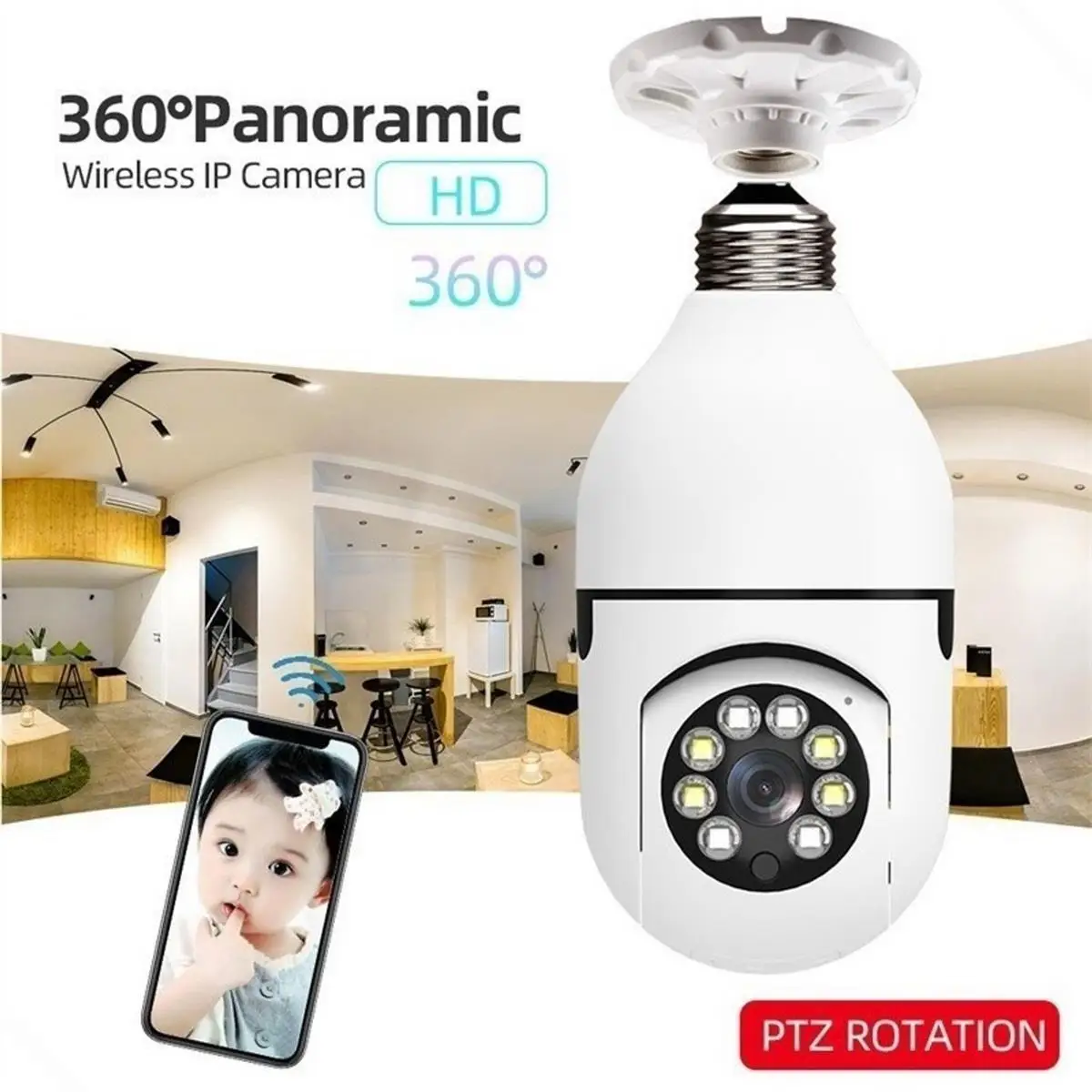 

Câmera wifi Ip Segurança Lâmpada Panorâmica sem fio giratória 360 com encaixe lampada bocal rosca ptz full HD visão noturna