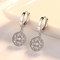 cute romantic clover flower drop earrings tiny smooth huggies with round crystal pendant elegant earring accessories for women