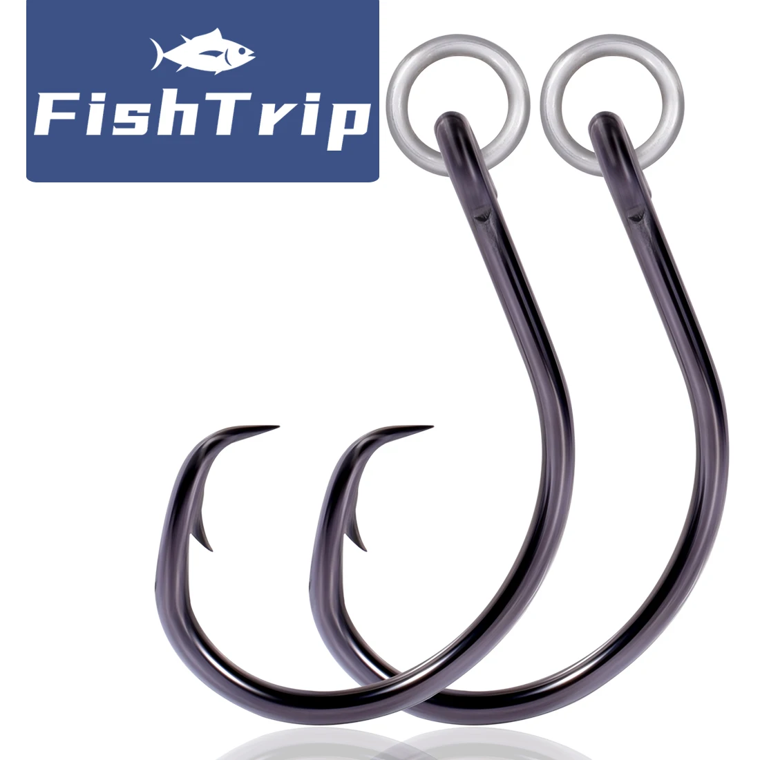 Фото Рыболовный крючок с кольцом FishTrip, крючки для морского сома, тяжелые 25 ~ 50 шт., для рыболовных снастей на живой или массивной наживки №1