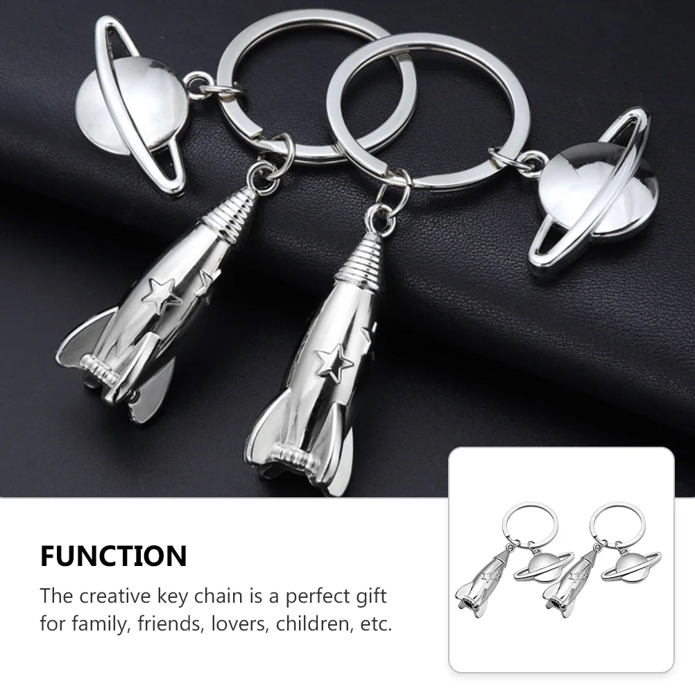 2 Pcs Key Chain Pendant Keychain for Men Planet Car Decorate Rockets Hanging Zinc Alloy Ring Man Miss