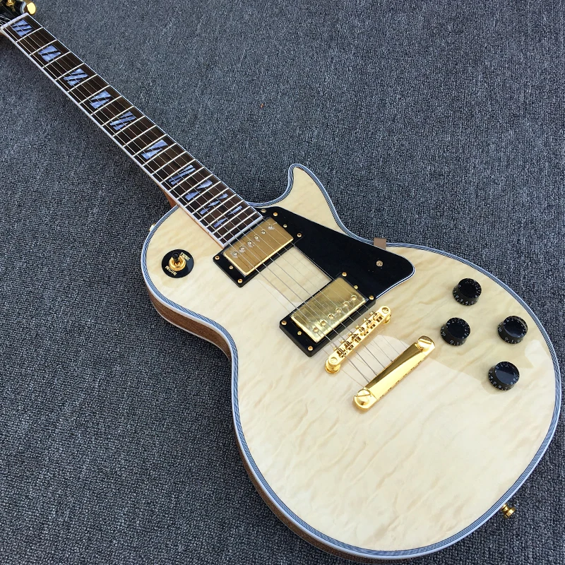 

Custom LP Electric Guitar Natural Quilted Maple Top Gold Hardware Block Split Inlays Rosewood Fingerboard Guitarra Free Shipping